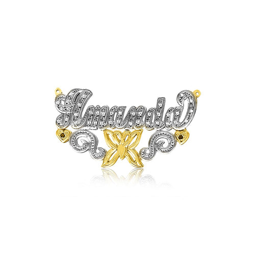 Gold 3D Double Plated Nameplate Necklace with CZ's